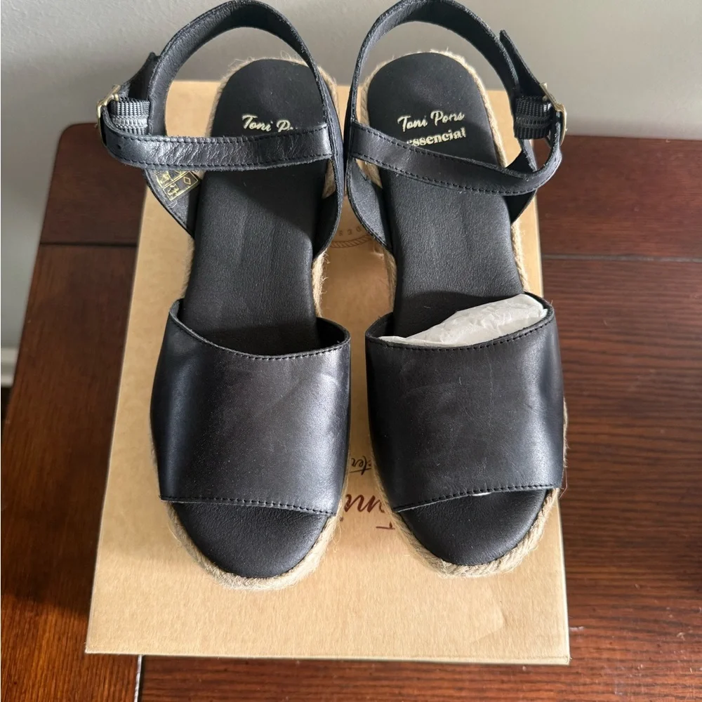 Toni Pons Adriana platform espadrille‎ black sandals New 5